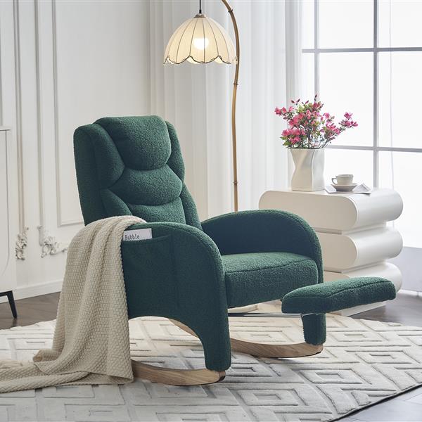 052-Teddy Fabric Nursery Rocking Chair With Adjustable Footrest,Green