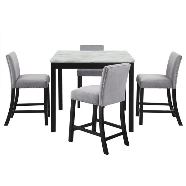 5 Piece Dining Table and Chair Set, Wooden Dining Table and Chair with 4 Chairs for Small Spaces, Modern Square Counter Height Dining Table, Compact Mid-Century Modern Home Table and Chair Set, Uphols