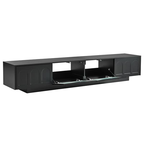 TV Stand with Fluted tempered Glass Doors for TVs Up to 95'', Functional Media Console with Arched Cabinet Doors, Entertainment Center with APP-Controlled LED Light for Living Room, Black