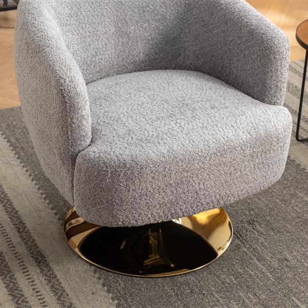 048-Chenille Fabric Swivel Chair With Gold Metal Round Base,Light Gray