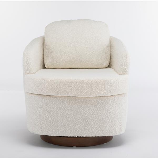 035-Boucle Fabric Swivel Chair With Soild Wood Round Brown Base Leg,Ivory