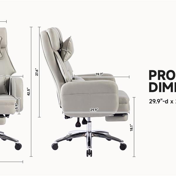 Swivel Ernomic Office Chair, Technology Leather  High Back Office Chair with Lumbar Support Headrest, Sedentary Comfortable Boss Chair, 155° Reclining Computer Chair (Color : Grey)