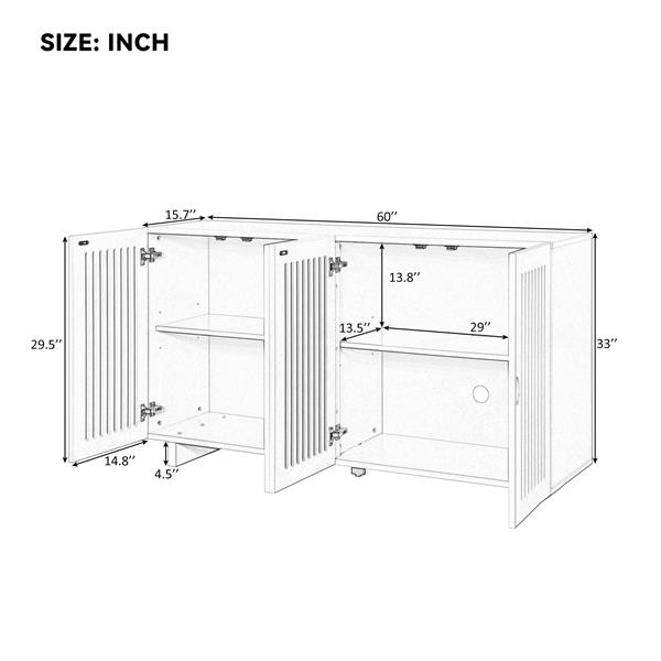 Modern Style Sideboard with Superior Storage Space, Hollow Door Design and 2 Adjustable Shelves for Living Room and Dining Room (Black)