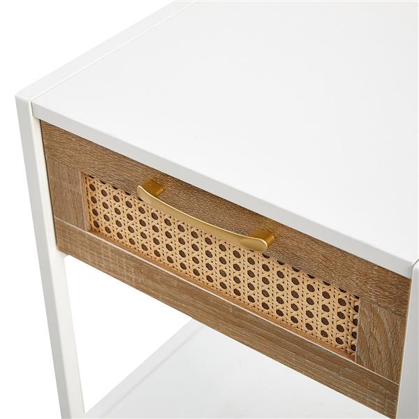 15.74" Rattan End table with  drawer, Modern nightstand, metal legs,side table for living room, bedroom,white(1 pc)