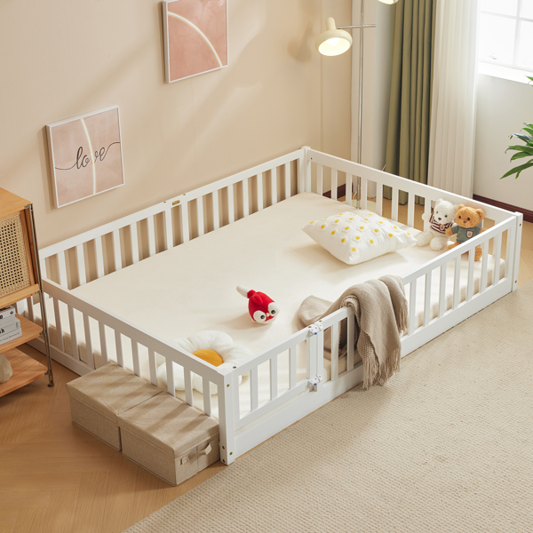 Fence Bed With Door With Board White Painted Pine Full Children's Bed