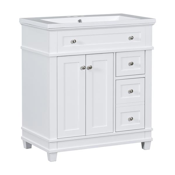 30" Bathroom Vanity Cabinet with Sink Combo Set, Undermount Resin Sink, Free Standing Vanity Set with 2 Drawers& Soft Closing Doors, Solid Wood Frame Bathroom Cabinet, White