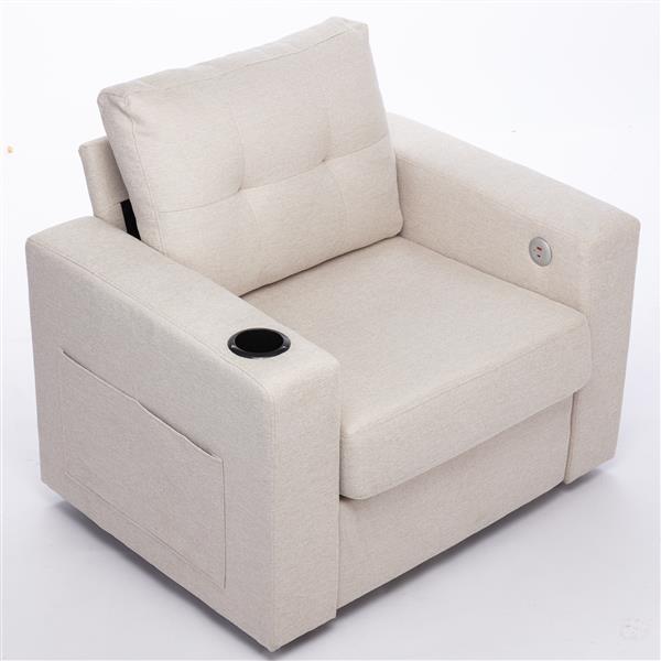 Modern Swivel Accent Sofa Chair, Ernomic Casual 90 Degree Swivel Single Sofa Seat with Drink Holder Living Room Chair ,Soft Egyptian Velvet Sofa Chair (White)