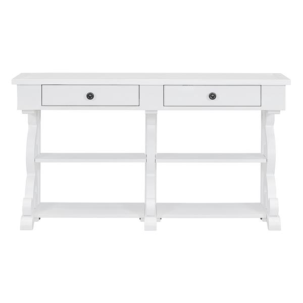 Retro Console Table/Sideboard with Ample Storage, Open Shelves and Drawers for Entrance, Dinning Room, Living Room (Antique White)