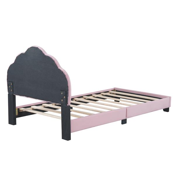 Twin Size Upholstered Velvet Platform Bed with Shell-Shaped Headboard, Pink