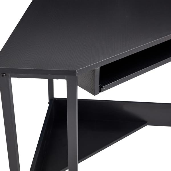 Triangle Computer Desk,Corner Desk With Smooth Keyboard Tray& Storage Shelves ,Compact Home Office,Small Desk With Sturdy Steel Frame As Workstation For Small Space,BLACK,28.34''L 24''W 30.11''H