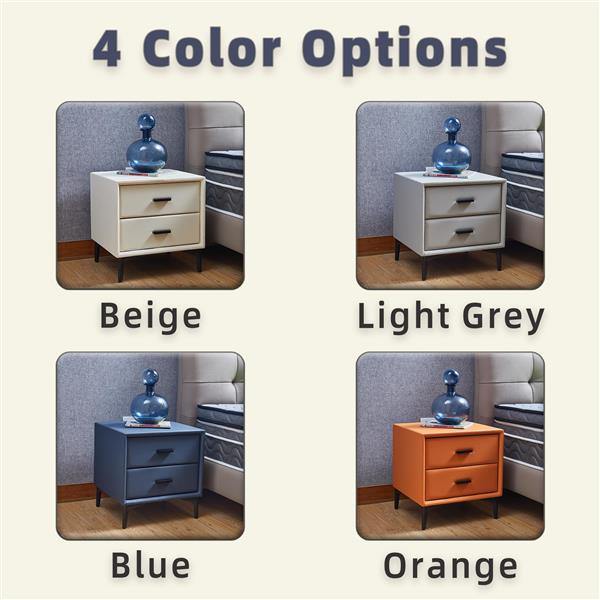 Modern Nightstand with 2 Drawers, Night Stand with PU Leather and Hardware Legs, End Table, Bedside Cabinet for Living Room/Bedroom (Blue-gray)