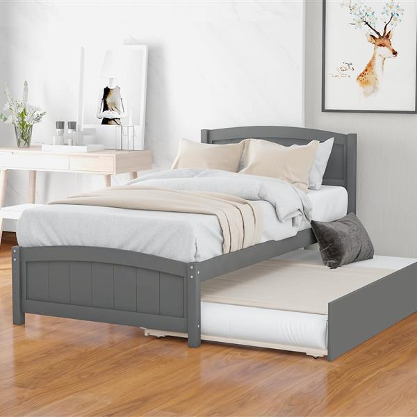 Twin size Platform Bed with Trundle, Gray