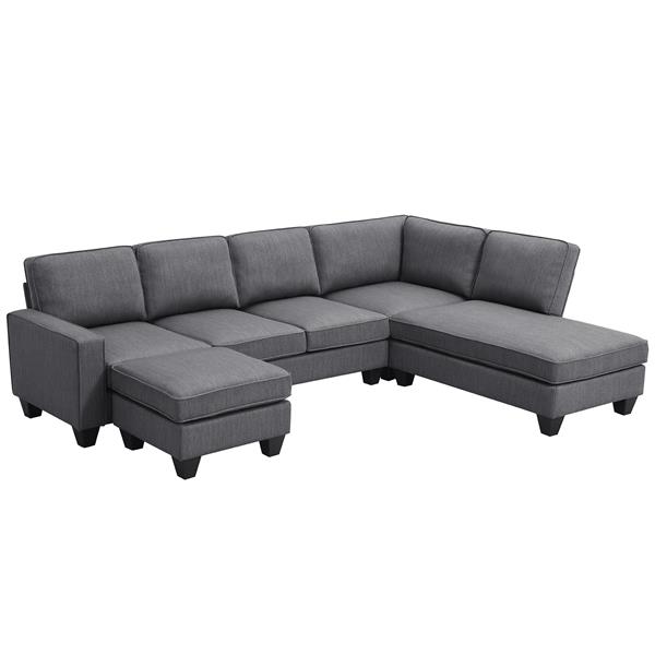 [VIDEO provided] [New] 104.3*78.7" Modern L-shaped Sectional Sofa,7-seat Linen Fabric Couch Set with Chaise Lounge and Convertible Ottoman for Living Room,Apartment,Office,3 Colors