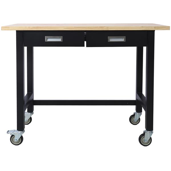 48in Work Bench, Workbench with Drawer Storage, Heavy Duty Bamboo Wood Work Table with Wheels for Garage Home Office