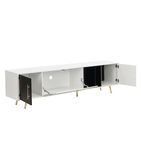 Stylish TV Stand with Golden Metal Handles&Legs, Two-tone Media Console for TVs Up to 80", Fluted Glass Door TV Cabinet with Removable Compartment for Living Room, White