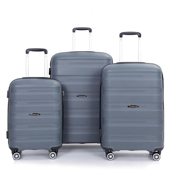 Hardshell Suitcase Spinner Wheels PP Luggage Sets Lightweight Durable Suitcase with TSA Lock,3-Piece Set (20/24/28) ,Gray