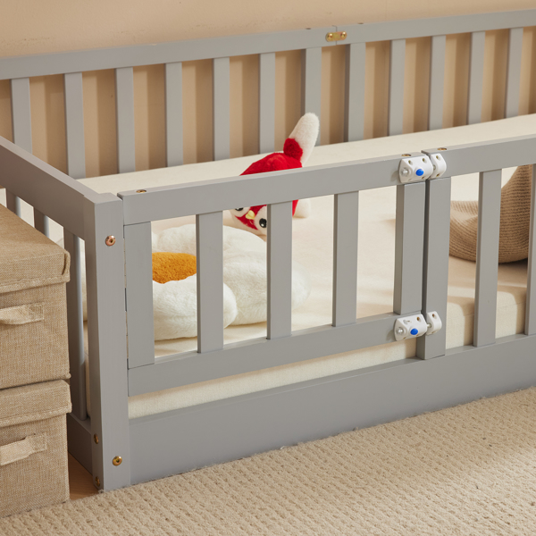 Fence Bed With Door With Board Grey Painted Pine Twin Children's Bed