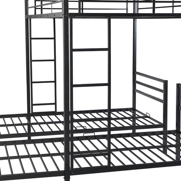 Full over Twin&Twin Size Bunk Bed with Built-in Shelf, Black