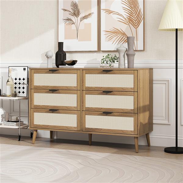 Modern 6 Drawer Dresser Wood Cabinet (Walnut)