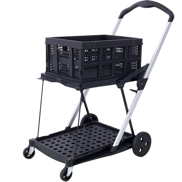 Collapsible Utility Cart Multi Use Functional Collapsible Shopping Carts 2-Tier Collapsible Shopping Cart with Baskets Carrito para Supermercado con Ruedas