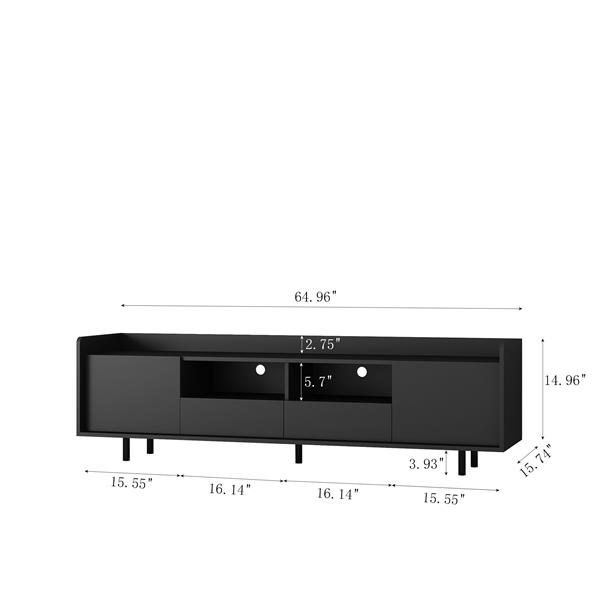 High Gloss TV Stand with LED Light for TVs up to 70 inche, Modern Home Entertainment Center with Open Shelves and Drawers, Media Console TV Stand for Living Room