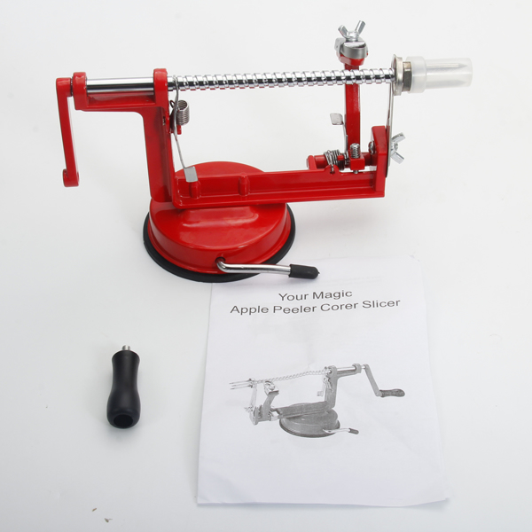 3-in-1 Stainless Steel Hand-cranking Apple Peeler Slicer Peeler Red