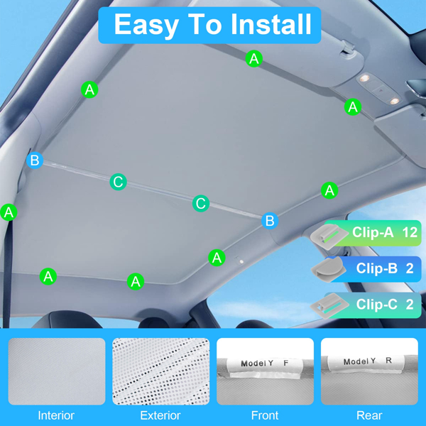 UV Protection Sunshade Roof Fit For Tesla Model Y Sunroof Window Installation Heat Blocking Anti-Sag Sunroof Shade Foldable Portable UV Reflector Fit For Model Y 2020-2024（No shipments on weekends）