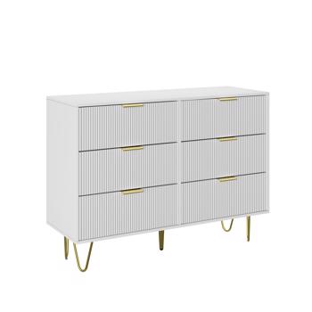 Modern white 6 Drawers for Bedroom,Wooden drawers with Gold Handles, Chest Dresser with Deep Drawers for living room 