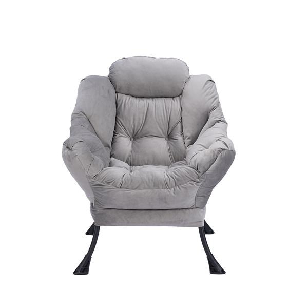 Living Room Chairs Modern Cotton Fabric Lazy Chair, Contemporary Lounge Chair, Single Steel Frame Leisure Sofa Chair with Armrests and A Side Pocket (Light Gray ),with ottoman ,with footrest