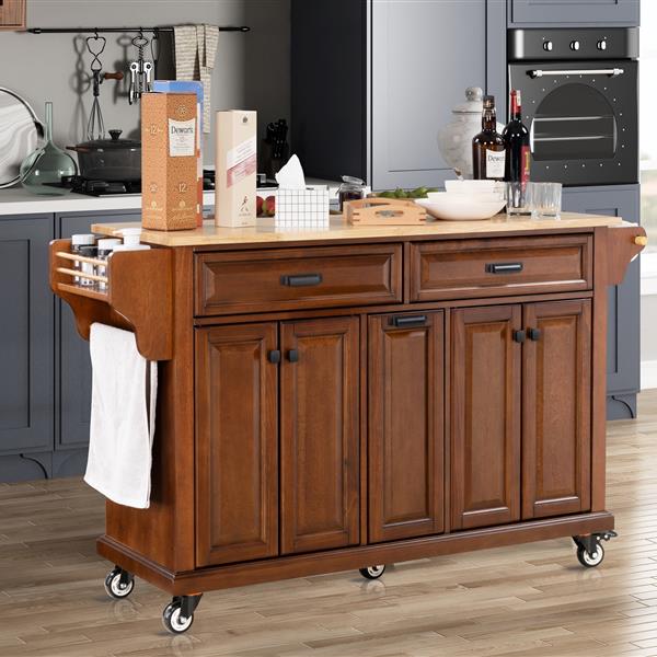 Natural Wood Top Kitchen Island with Storage