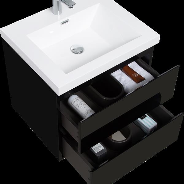 24" Floating Bathroom Vanity with Sink, Modern Wall-Mounted Bathroom Storage Vanity Cabinet with Resin Top Basin and Soft Close Drawers, Glossy Black 24V11-24GB