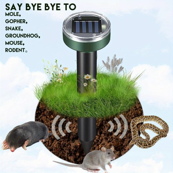 Mole proof solar drive mole proof solar sound wave mole proof pile, snake proof groundhog proof in courtyards, gardens, and lawns (4-piece set)(No shipments on weekends, banned from Amazon)