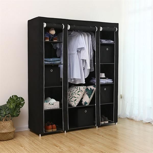 Fabric Canvas Wardrobe Clothes Storage Cupboard Hanging Rail Shelving Practical