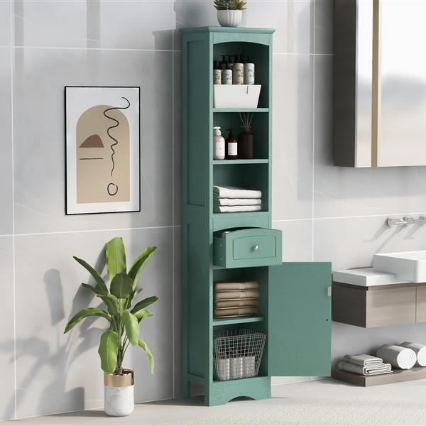 Tall Bathroom Cabinet, Freestanding Storage Cabinet with Drawer, MDF Board, Adjustable Shelf, Green