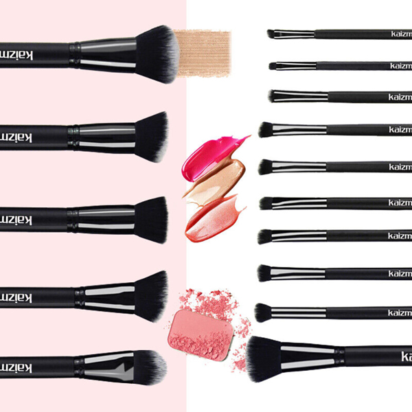 15Pcs Black Make up Brushes Woman Set With Bag Foundation Eyeliner Eyeshadow