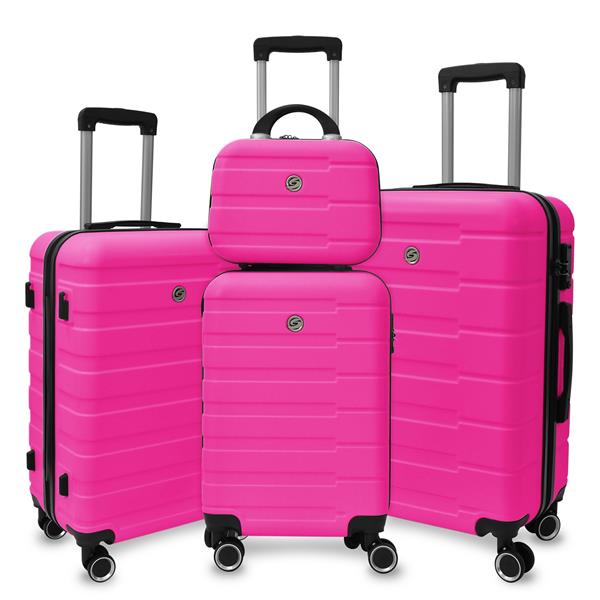 4 Piece Hard Shell Luggage Set,Carry on Suitcase with Spinner Wheels,Family Luggage Set,Rose Red(12/20/24/28in)