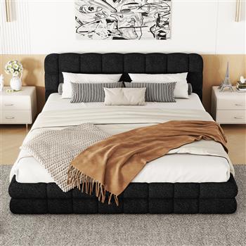 Queen Size Upholstered Platform Bed, Black