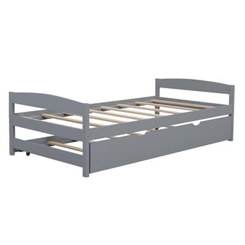 Twin Size Platform Bed with Twin Size Trundle, Gray