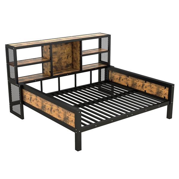 Full Size Cabin Daybed with Storage Shelves, Metal