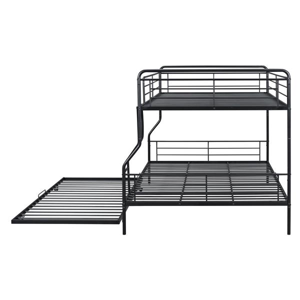 Full XL Over Queen Metal Bunk Bed with Twin Size Trundle, Black