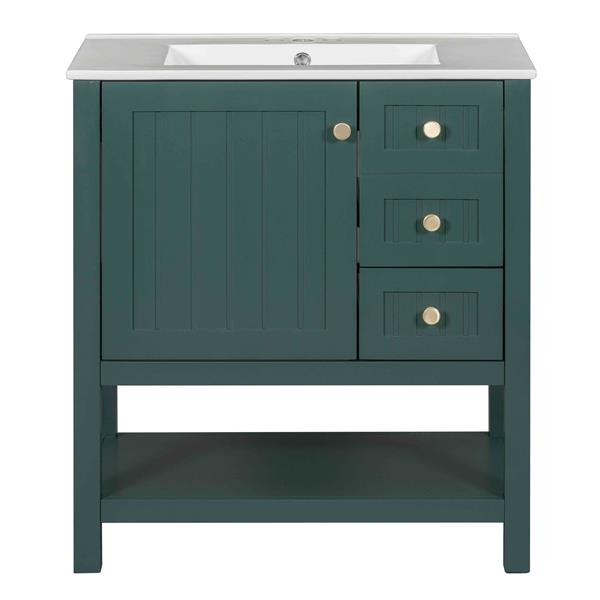 30inch Transitional Style Bathroom Vanity Cabinet Combo with Ceramic Sink