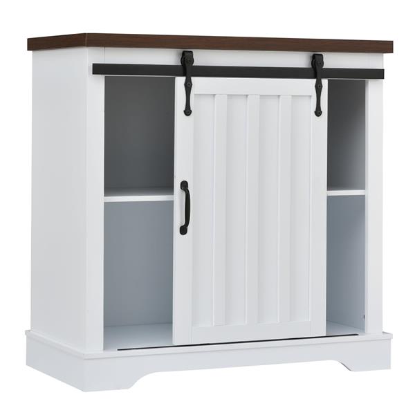 Bathroom Storage Cabinet, Freestanding Cabinet, Sliding Barn Door, Thick Top, Adjustable Shelf, White and Brown