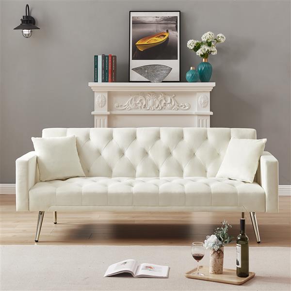 Cream White Convertible Folding Futon Sofa Bed , Sleeper Sofa Couch for Compact Living Space.