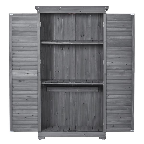 Wooden Garden Shed 3-tier Patio Storage Cabinet Outdoor Organizer Wooden Lockers with Fir Wood (Gray Wood Color -Shutter Design)