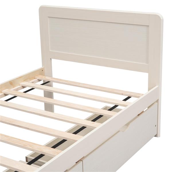 Modern Design Twin Size Platform Bed Frame with 2 Drawers for White Washed Color