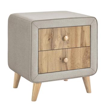 Upholstered Wooden Nightstand with 2 Drawers,Fully Assembled Except Legs and Handles,Bedside Table with Rubber Wood Leg-Beige