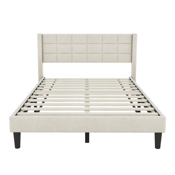 Queen Size Upholstered Platform Bed with Support Legs, Beige