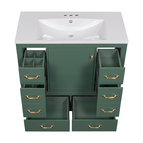 36" Bathroom Vanity with Sink Combo, Six Drawers, Multi-Functional Drawer Divider, Adjustable Shelf, Green