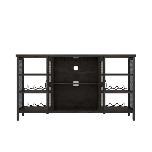 Industrial Wine Bar Cabinet, Liquor Storage Credenza, Sideboard with Wine Racks & Stemware Holder (Dark Grey, 55.12''w x 13.78''d x 30.31' ' h)