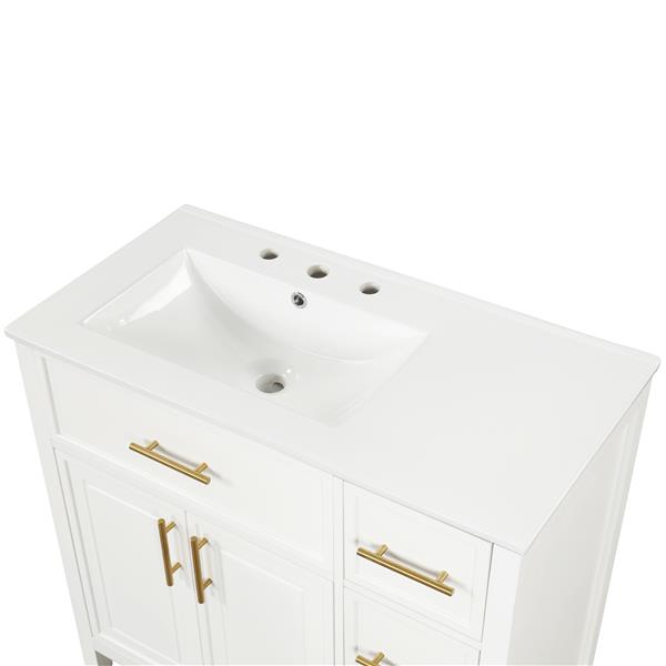 36" Bathroom Vanity with Sink Top, Bathroom Vanity Cabinet with Two Doors and Three Drawers, Solid Wood , MDF Boards ,One Package, Off White